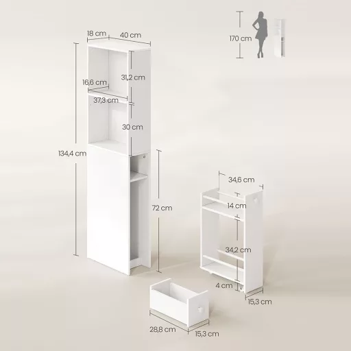 Тесен 2-рафтен изтеглящ се шкаф за баня, 134.4x40x18 см