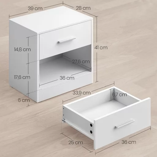 Класическа бяла нощна масичка с чекмедже и открит рафт - 39x27.6x41cm